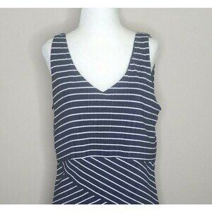 Coco Bianco Womens 2 Piece Top Medium Shirt XL Navy White Stripe Layered Look